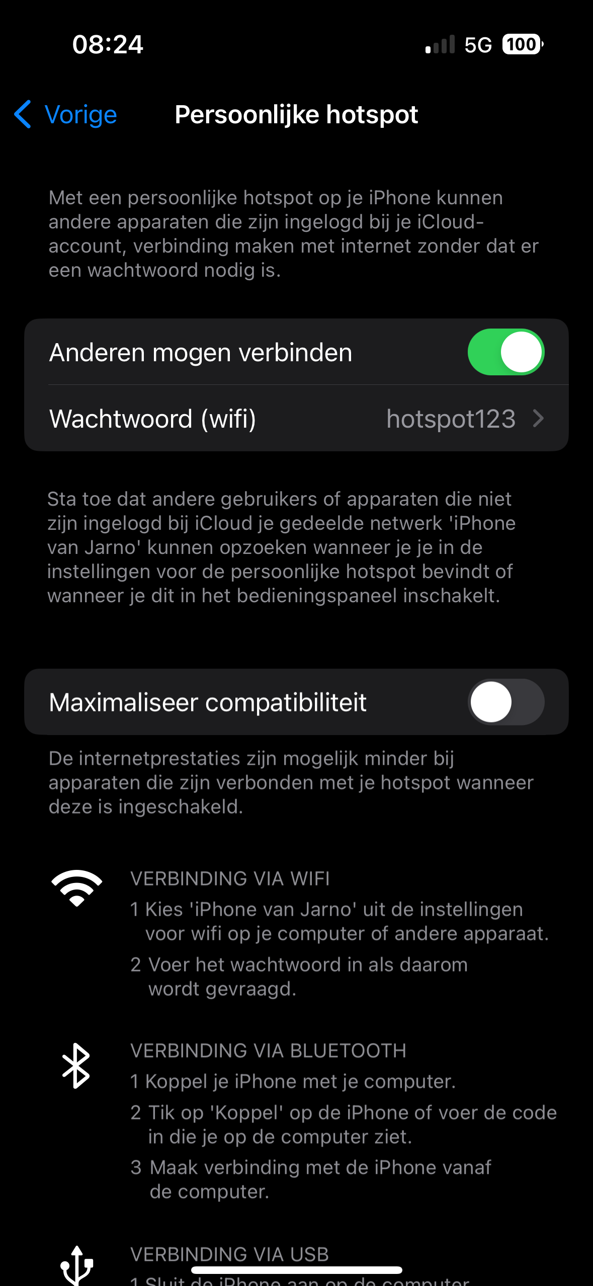 Een screenshot van een hotspot